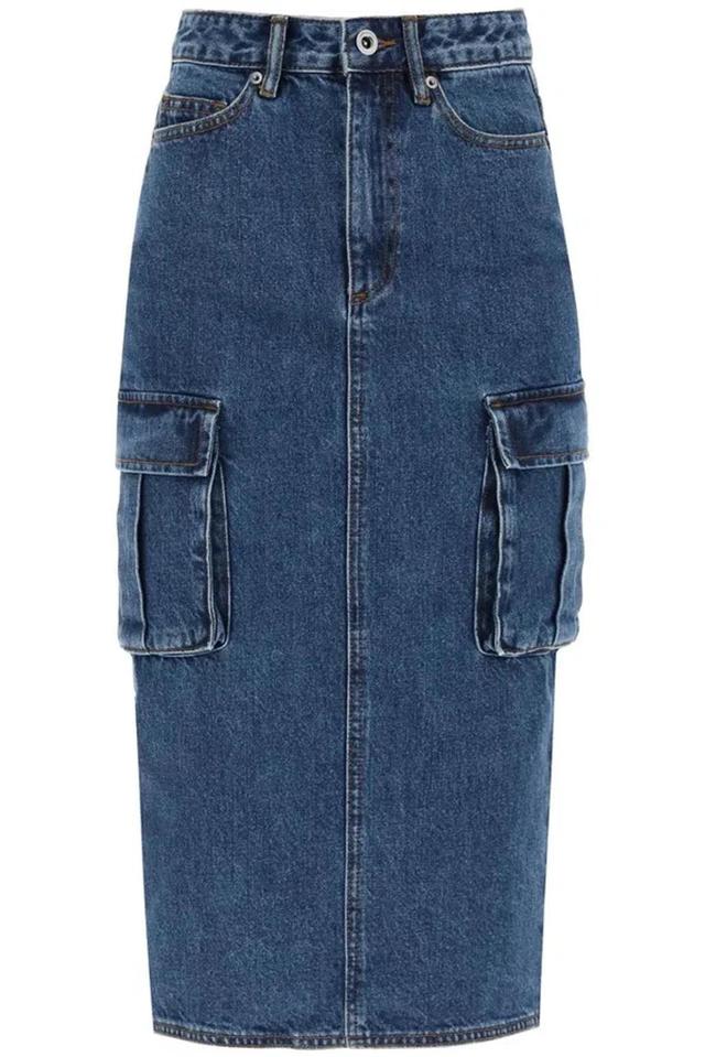 Denim Cargo Midi Skirt Mid Blue Product Image