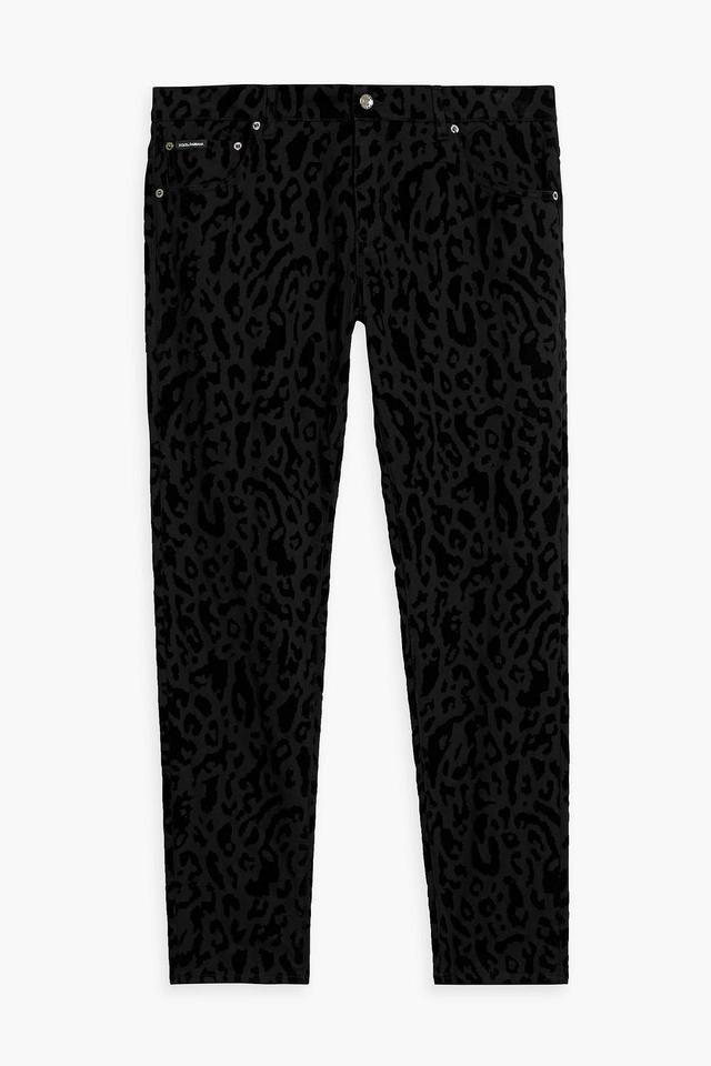 Skinny-fit Flocked Cotton-blend Twill Pants In Black Product Image