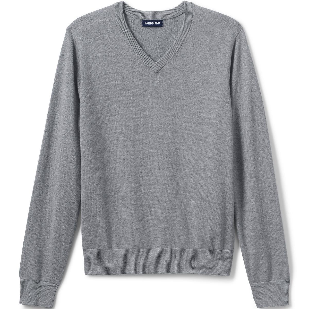 Lands End Mens School Uniform Cotton Modal Fine Gauge V-neck Sweater Product Image