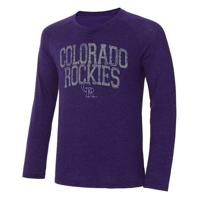 Mens Concepts Sport Colorado Rockies Inertia Raglan Long Sleeve Henley T-Shirt Product Image