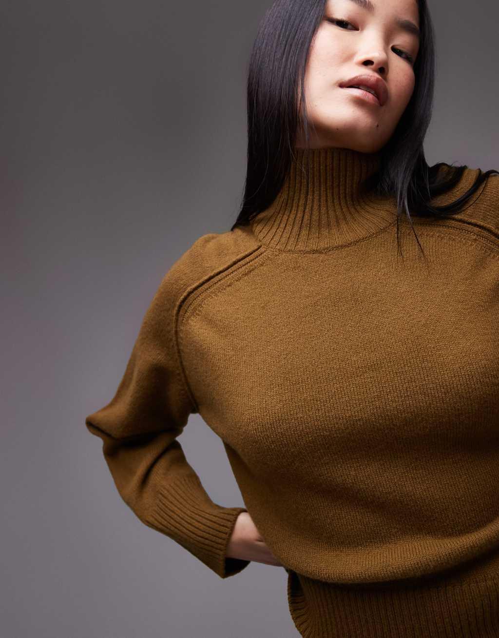 ARKET wool sweater with high neck and deep cuffs in olive green Product Image