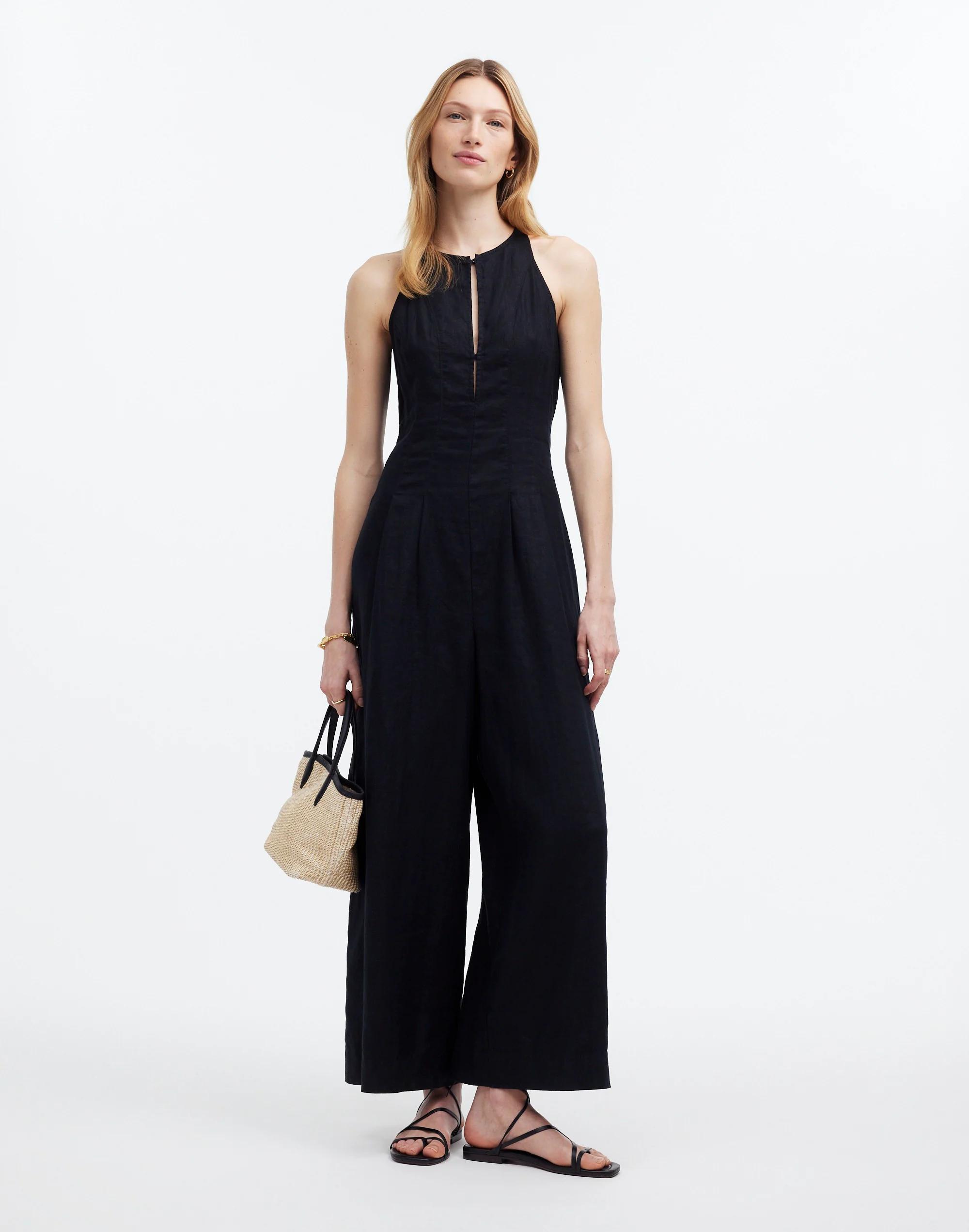 Seamed Wide-Leg Jumpsuit in 100% Linen Product Image