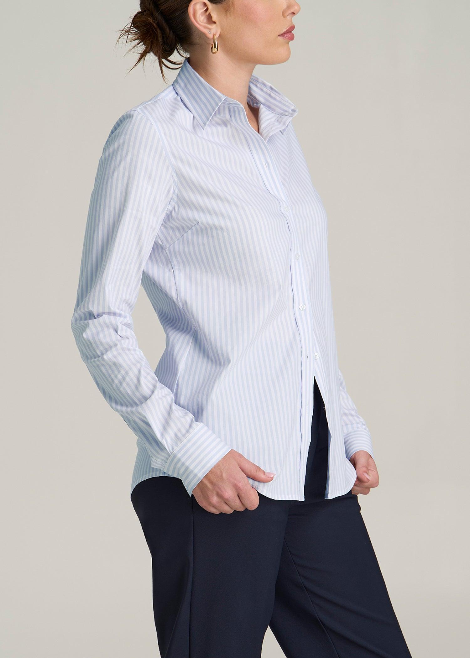 Slim Fit Button Up Women's Tall Shirt in Light Blue Stripe Female Product Image