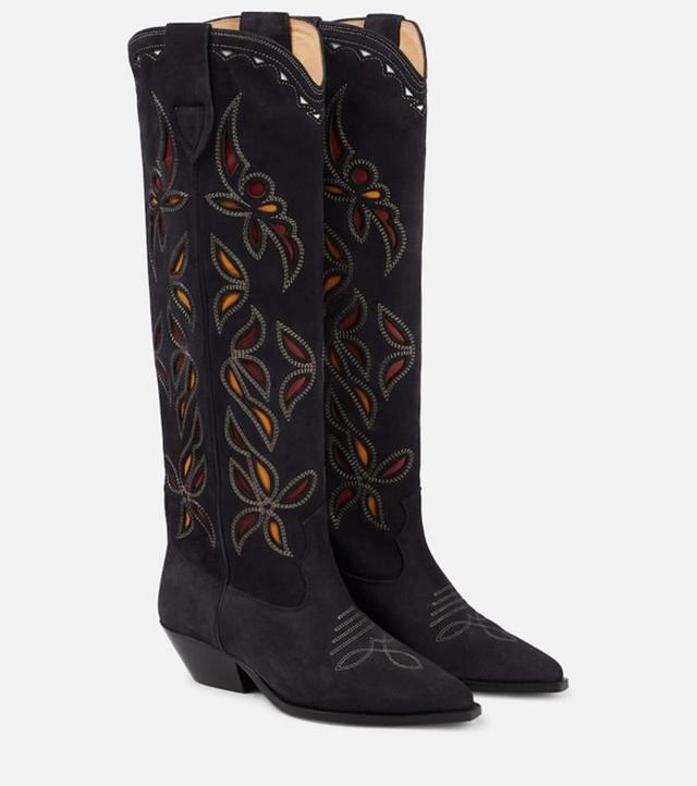 Denvee Suede Knee-high Boots In Black Product Image