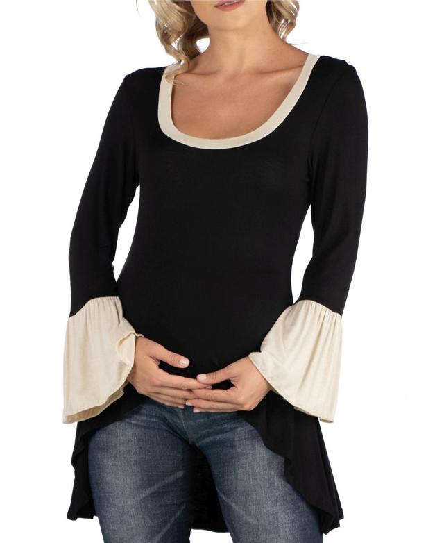 24Seven Comfort Apparel Women's Maternity Swing High Low Bell Sleeve Tunic Top, Black, 1X Product Image