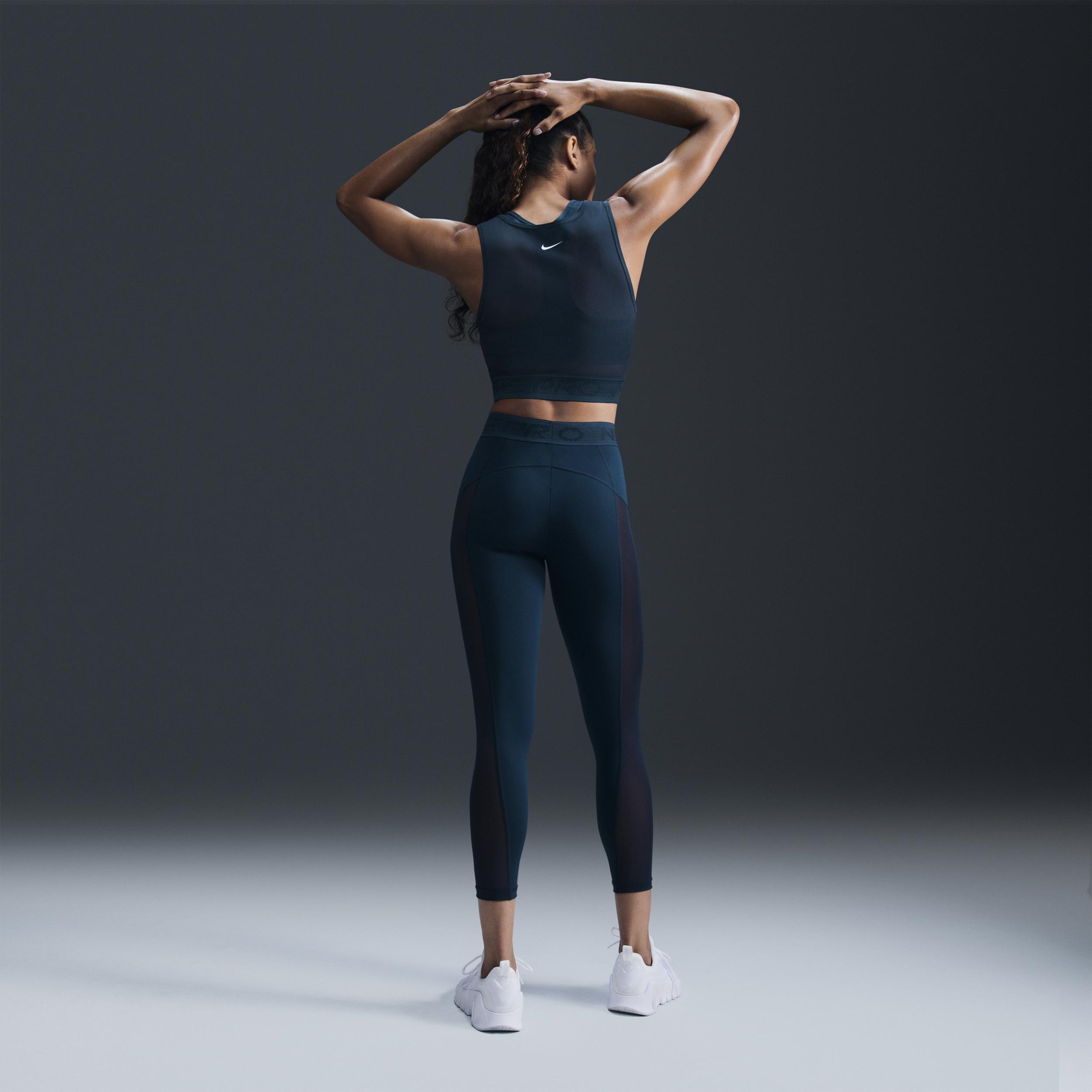 Nike Womens Nike Pro Medium Rise 7/8 Mesh DF Tight - Womens Armory Navy/White Product Image