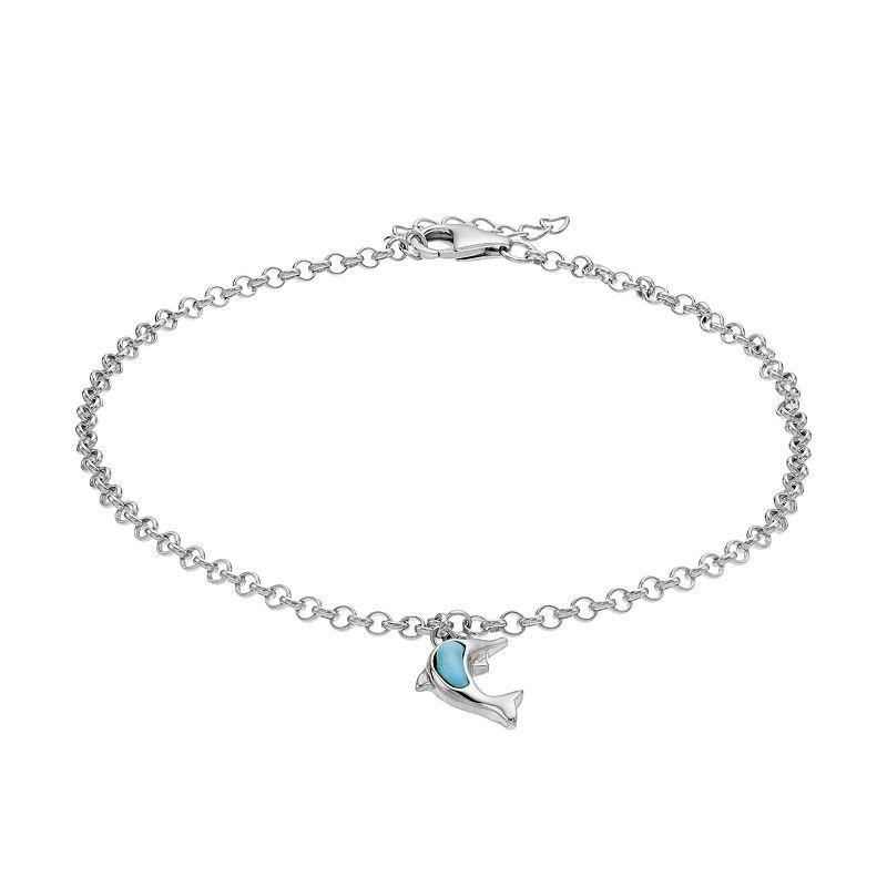 Sterling Silver Larimar Dolphin Anklet, Womens, Blue Product Image