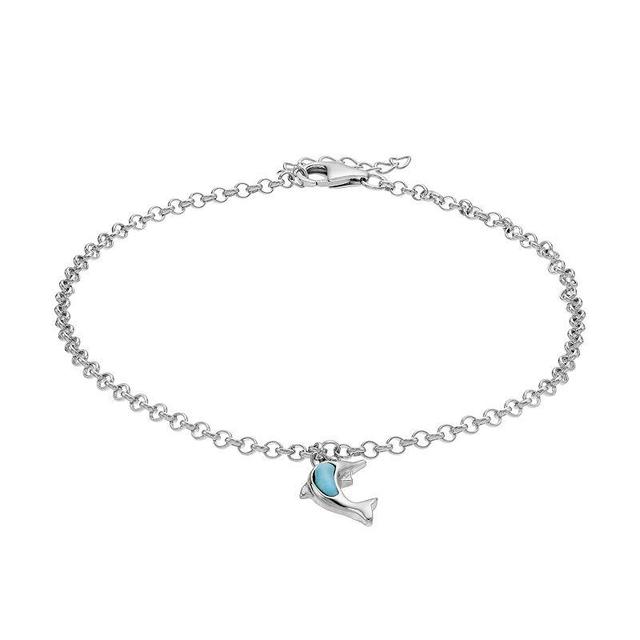 Sterling Silver Larimar Dolphin Anklet, Womens Product Image