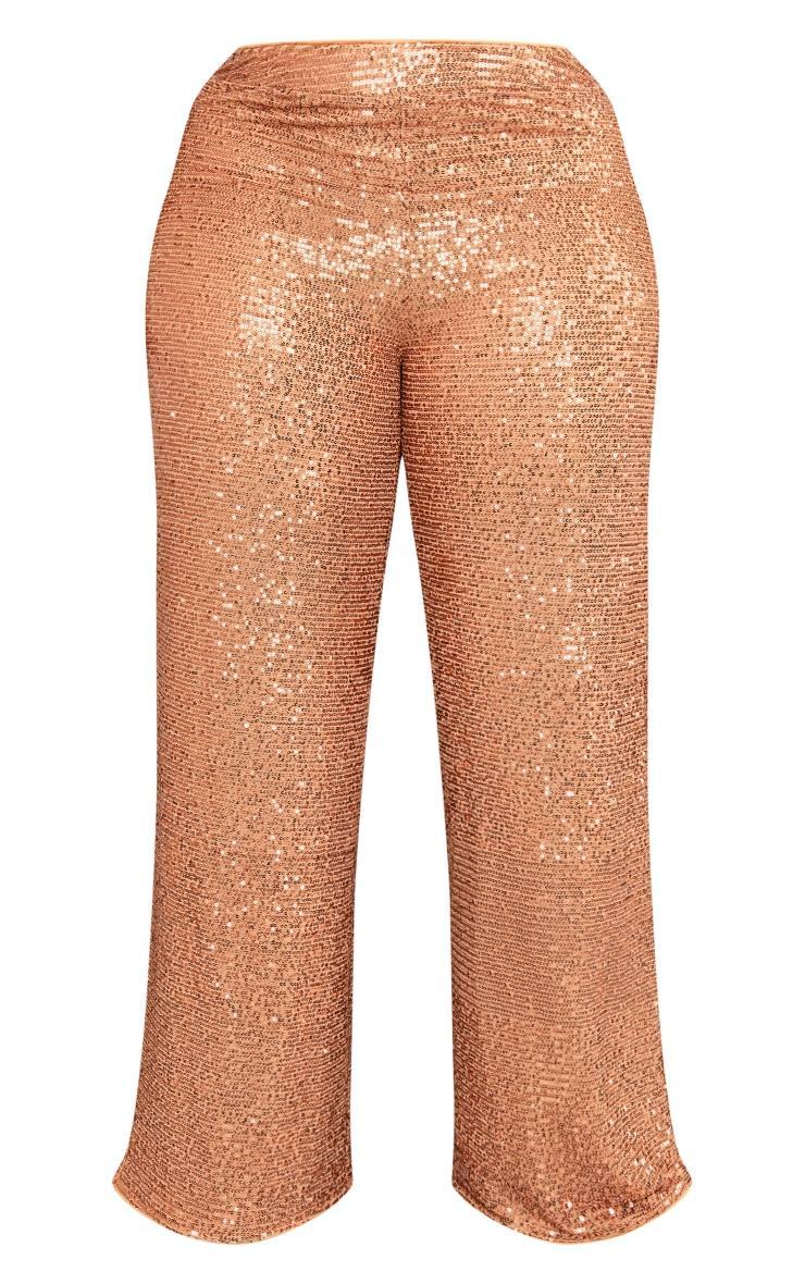 Plus Bronze Sequin High Waist Wide Leg Pant Product Image