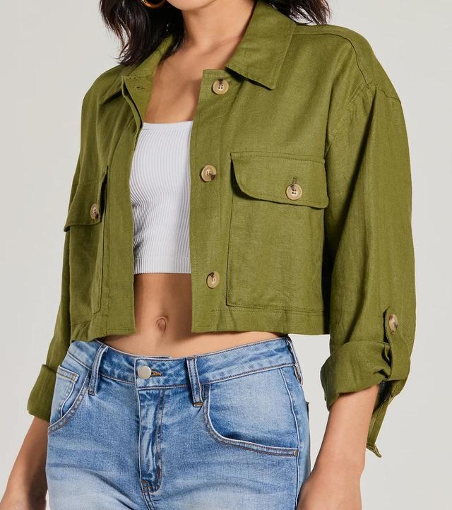 Effortless Personality Button Up Crop Linen Shacket Product Image