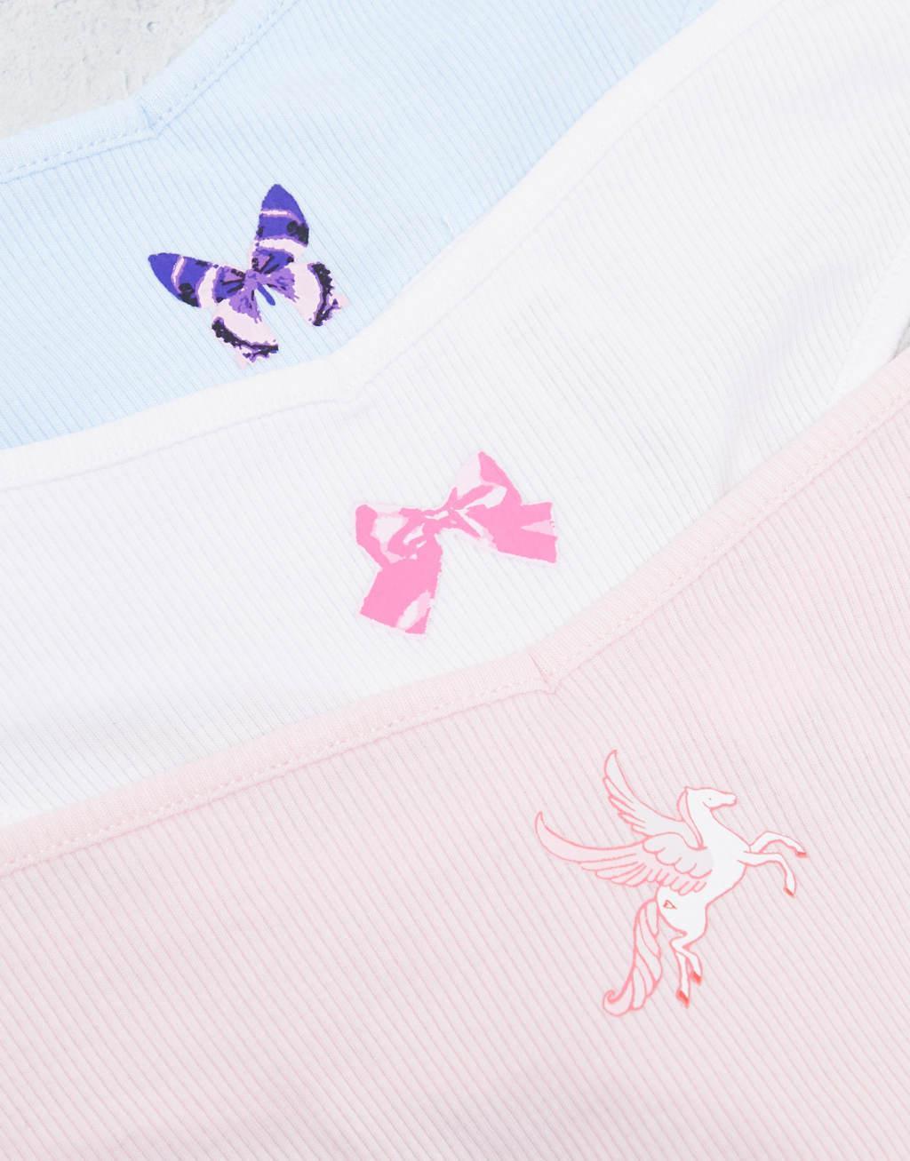 Monki 3 pack embroidery thong in pink, blue and white multi Product Image