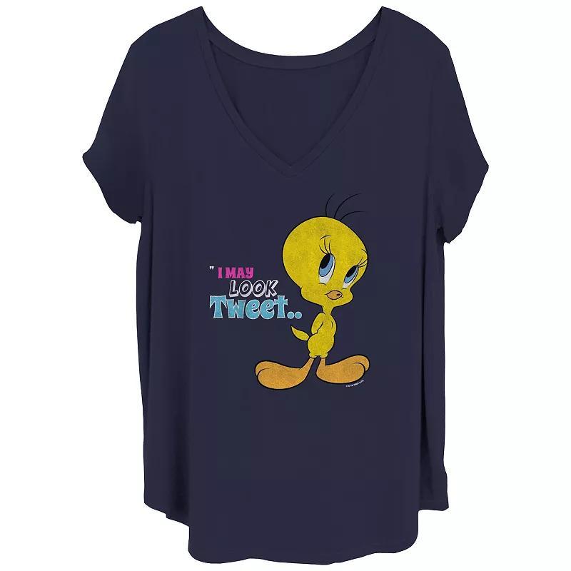 Juniors Plus Size Looney Tunes I May Look Tweet Graphic Tee, Womens Blue Product Image