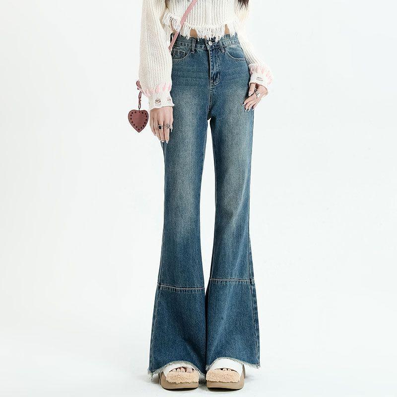 High Waist Washed Flared Jeans Product Image