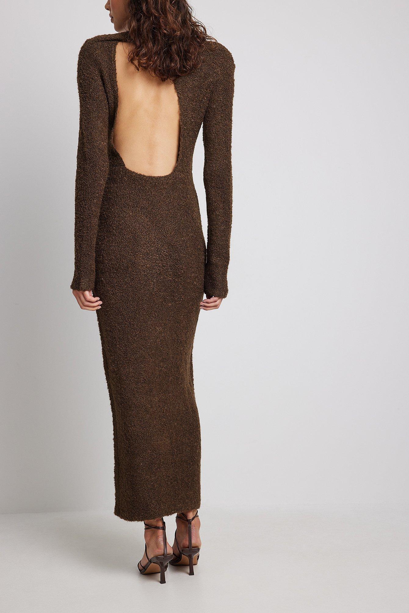 Wool Blend Knitted Open Back Maxi Dress Product Image