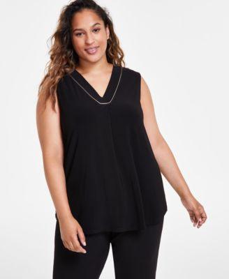 Plus Size V-Neck Pleat-Front Sleeveless Top Product Image