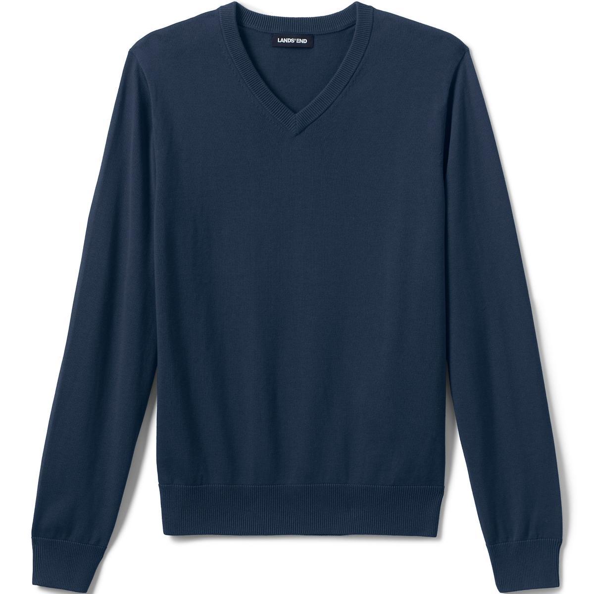 Lands End Mens School Uniform Cotton Modal Fine Gauge V-neck Sweater Product Image