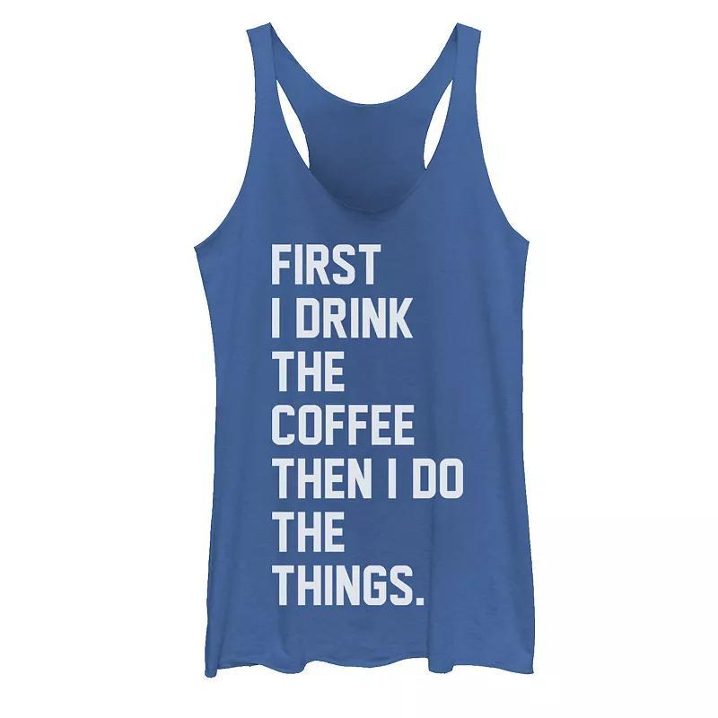 Juniors First Drink Coffee Then Do Things Graphic Tank Top, Girls Royal Grey Product Image