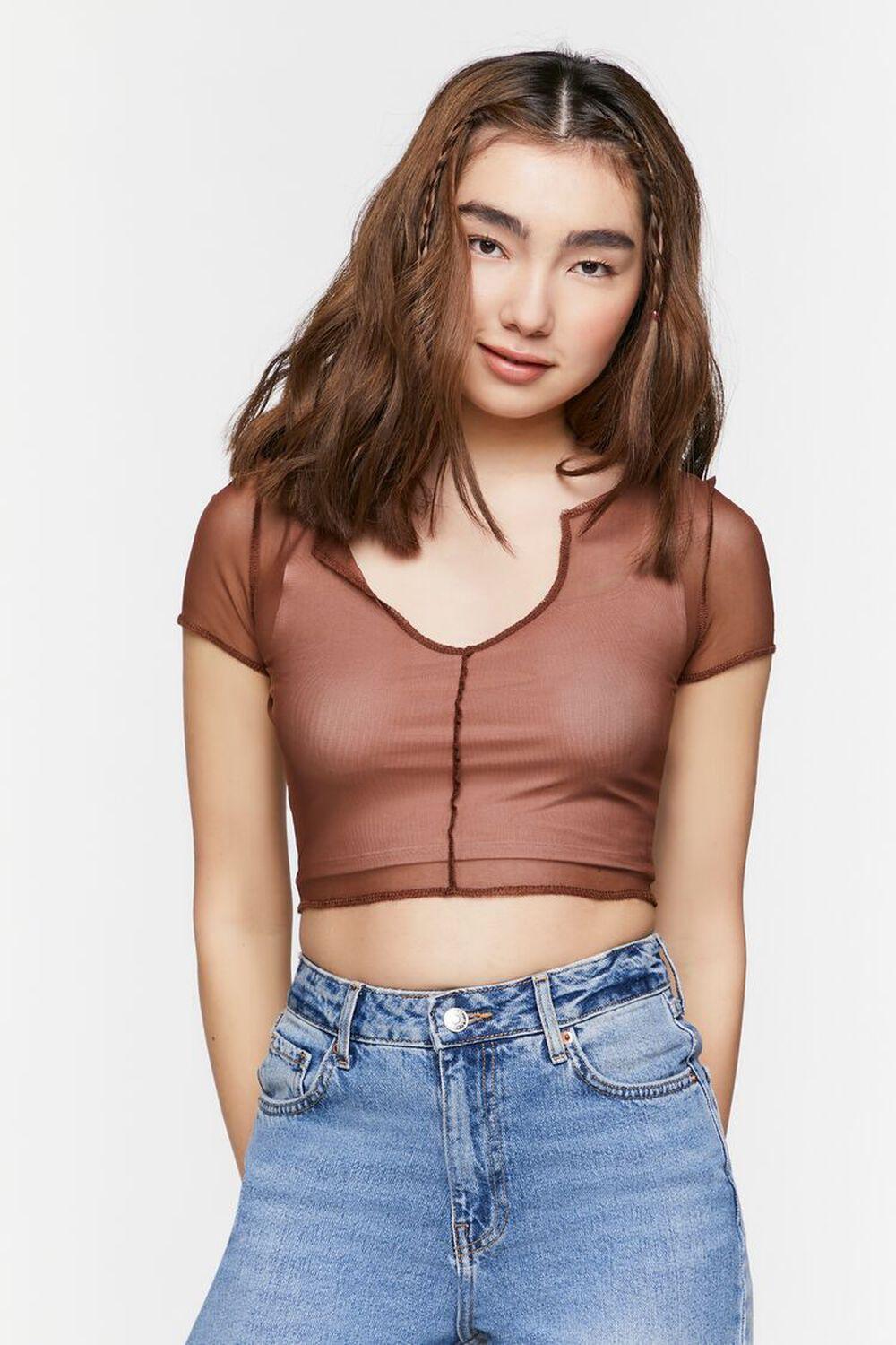 Sheer Mesh Seamed Crop Top | Forever 21 Product Image