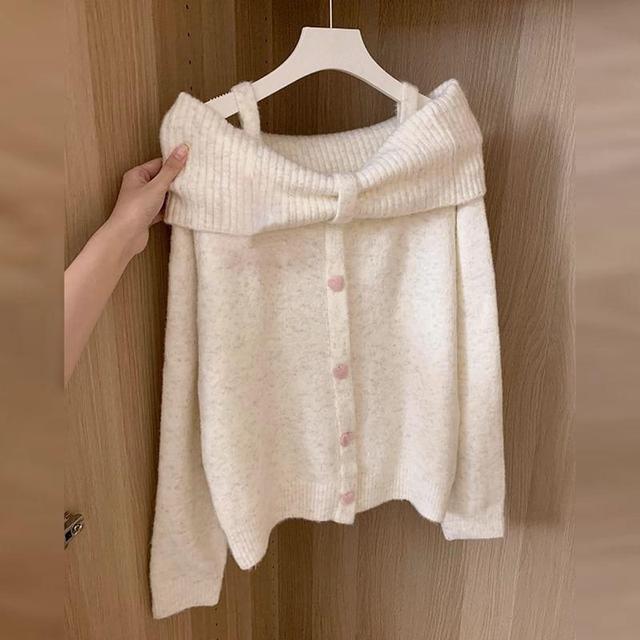 Cold Shoulder Plain Button Accent Sweater Product Image