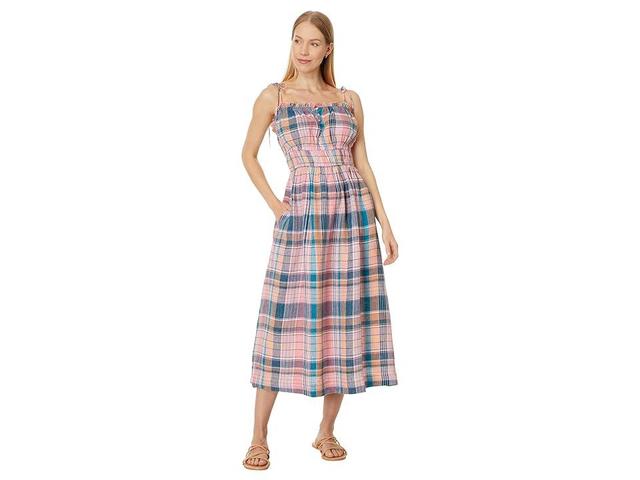 Vineyard Vines Strappy Linen Midi (Punch Plaid- Mallard Blue) Women's Dress Product Image