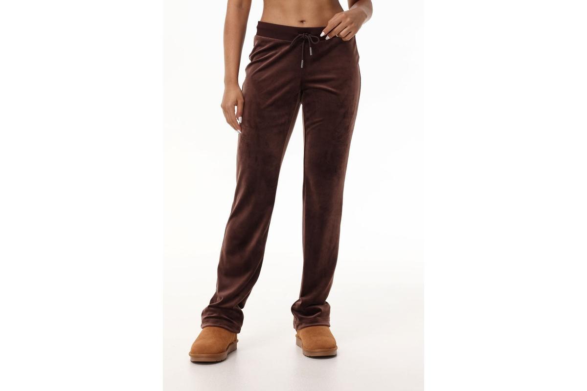 Juicy Couture Solid Rib Waist Velour Pant W/Drawcord (Plum) Women's Clothing Product Image