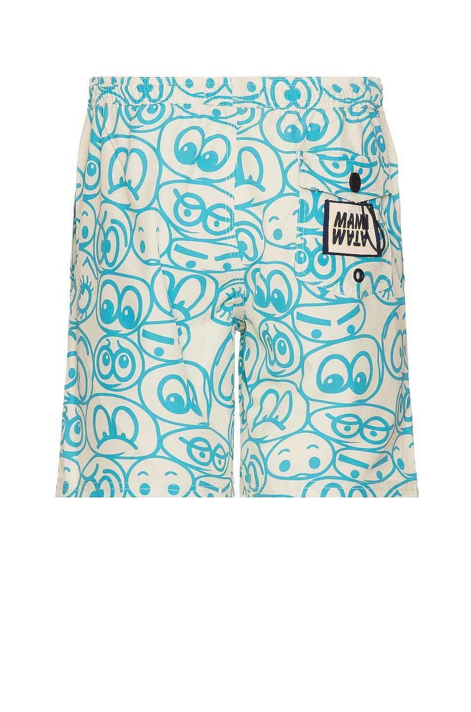 Mami Wata Cartoon Eyes Surf Trunk in Blue/Ecru - Blue. (also in ). Product Image