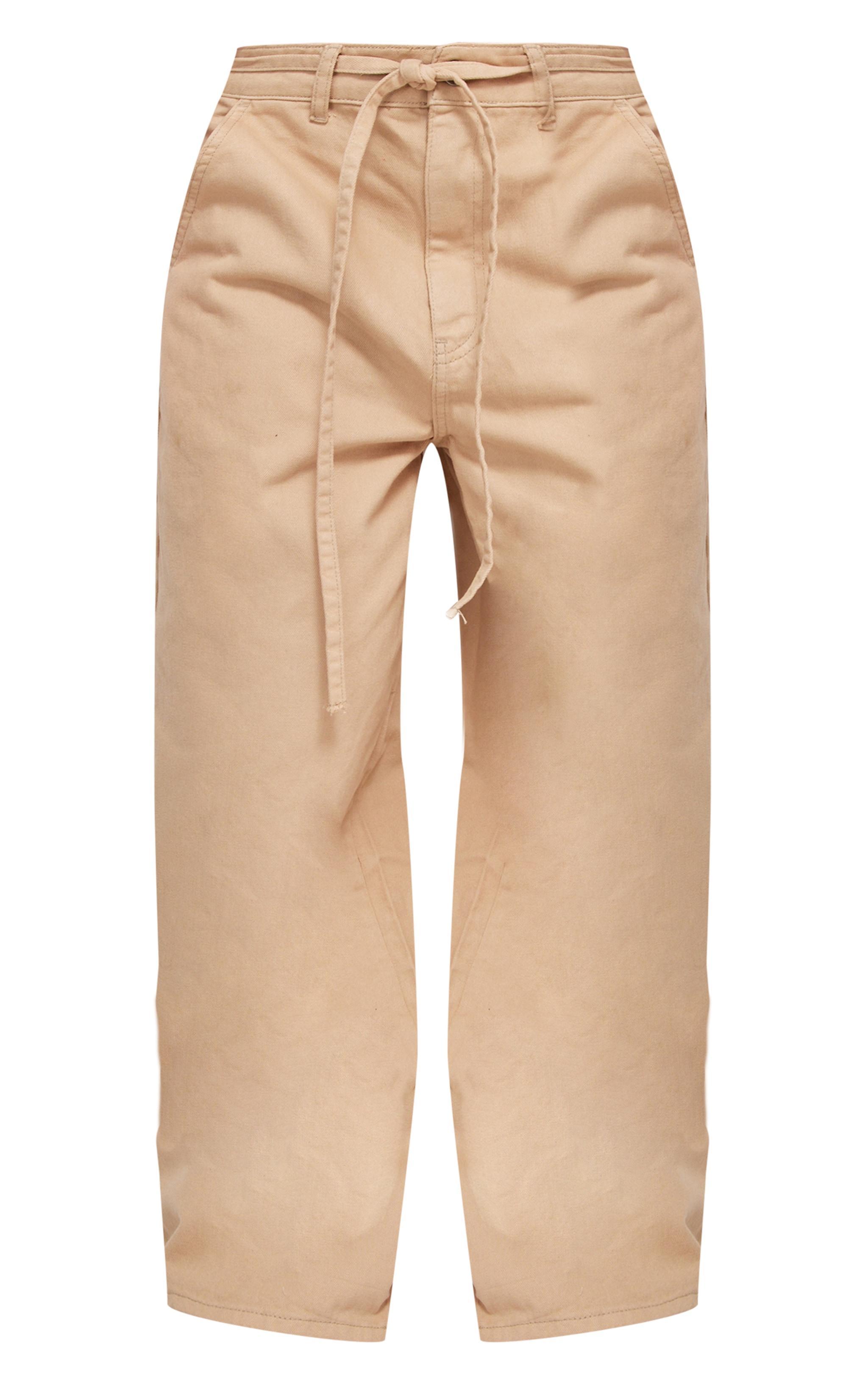 Taupe Tie Waistband Detail Wide Leg Jeans Product Image