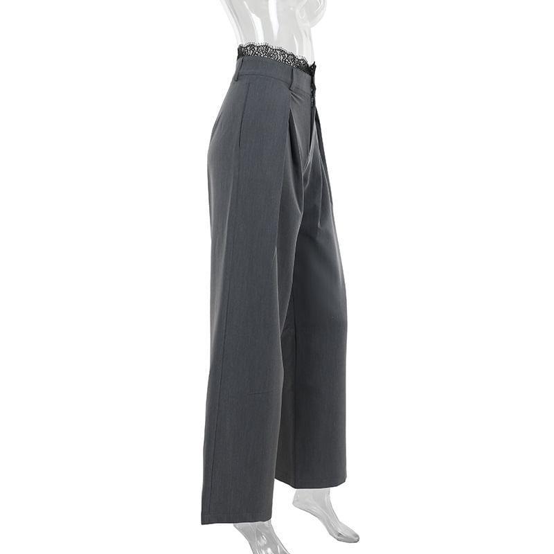 High Rise Plain Wide Leg Dress Pants Product Image