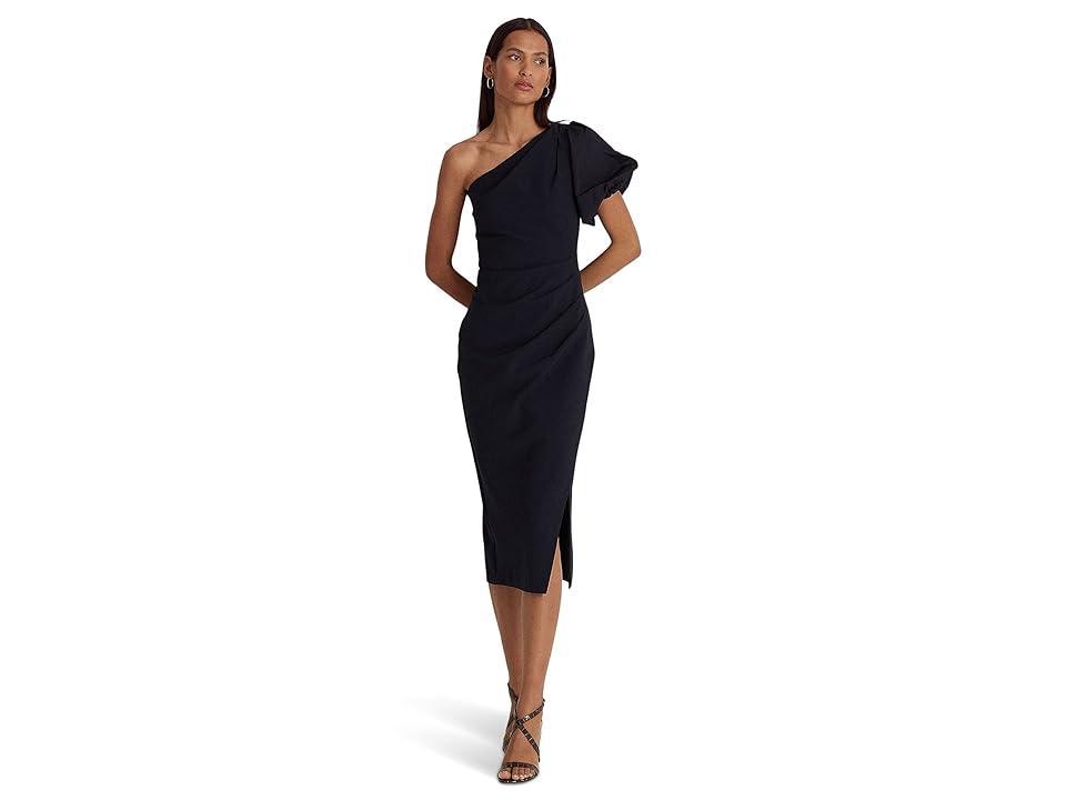 LAUREN Ralph Lauren One-Shoulder Crepe Cocktail Dress (Lauren Navy) Women's Clothing Product Image