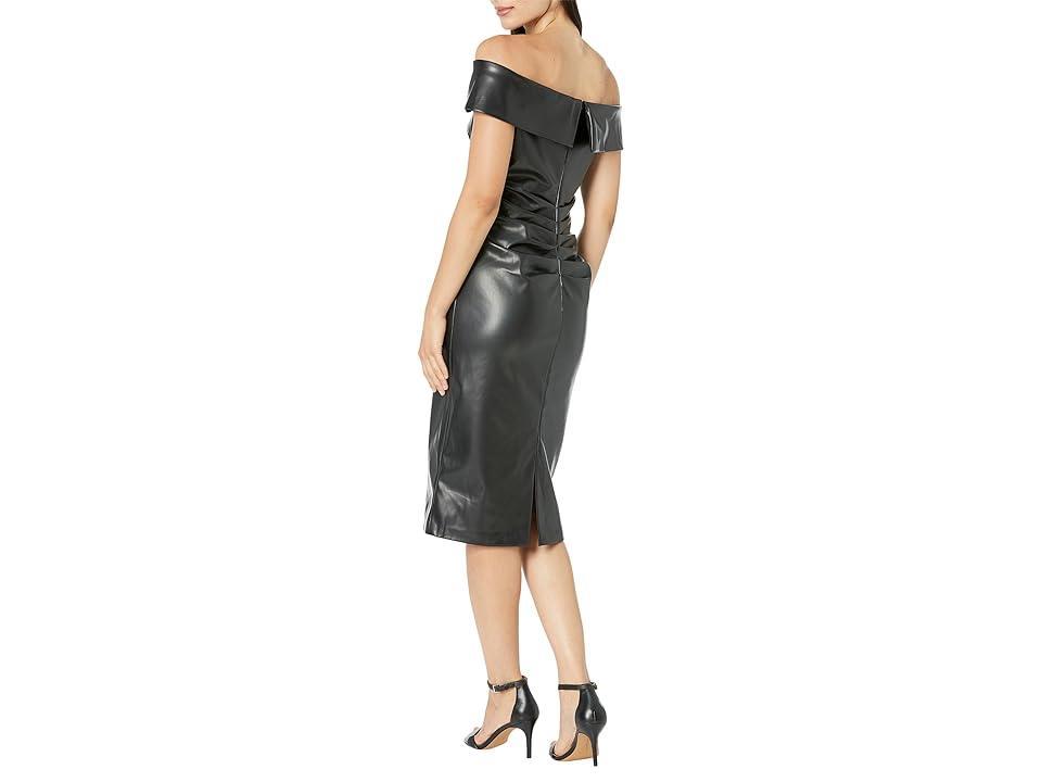 XSCAPE Short Pleather Off-the-Shoulder Ruched Side Women's Dress Product Image