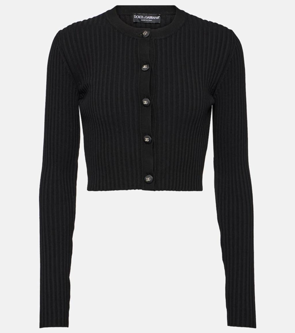 Ribbed Crop Button-front Cardigan In Black product image