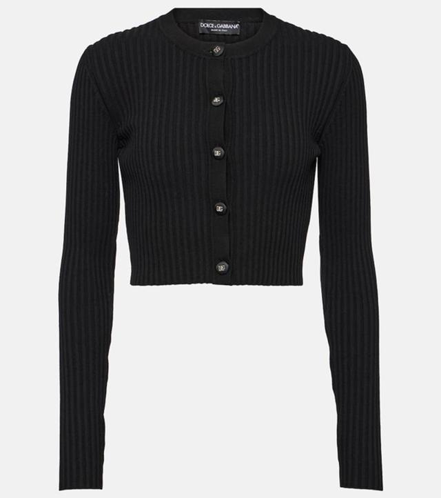 DOLCE & GABBANA Ribbed Crop Button-front Cardigan In Black Product Image