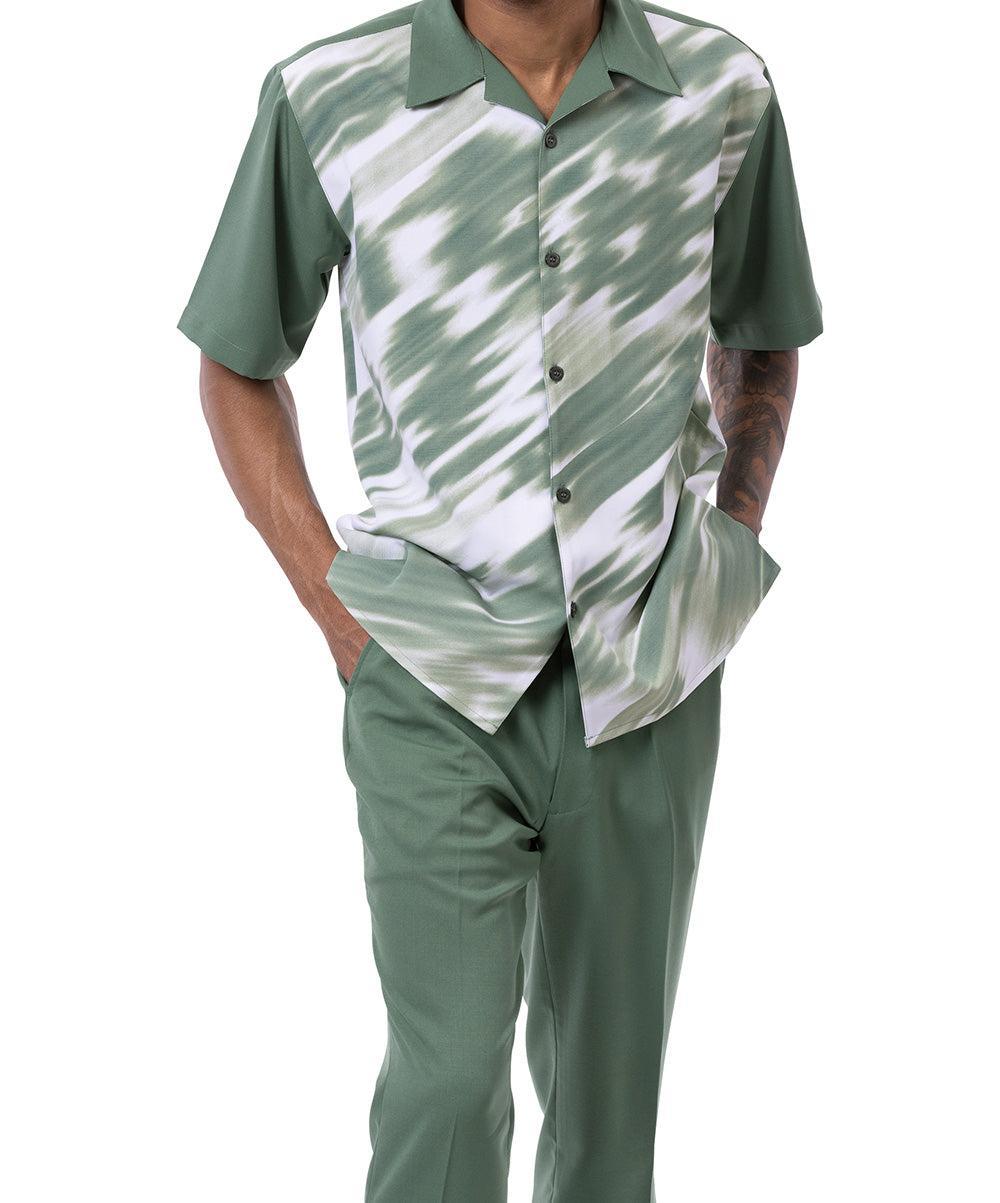 Emerald Abstract Print Walking Suit 2 Piece Short Sleeve Set Product Image