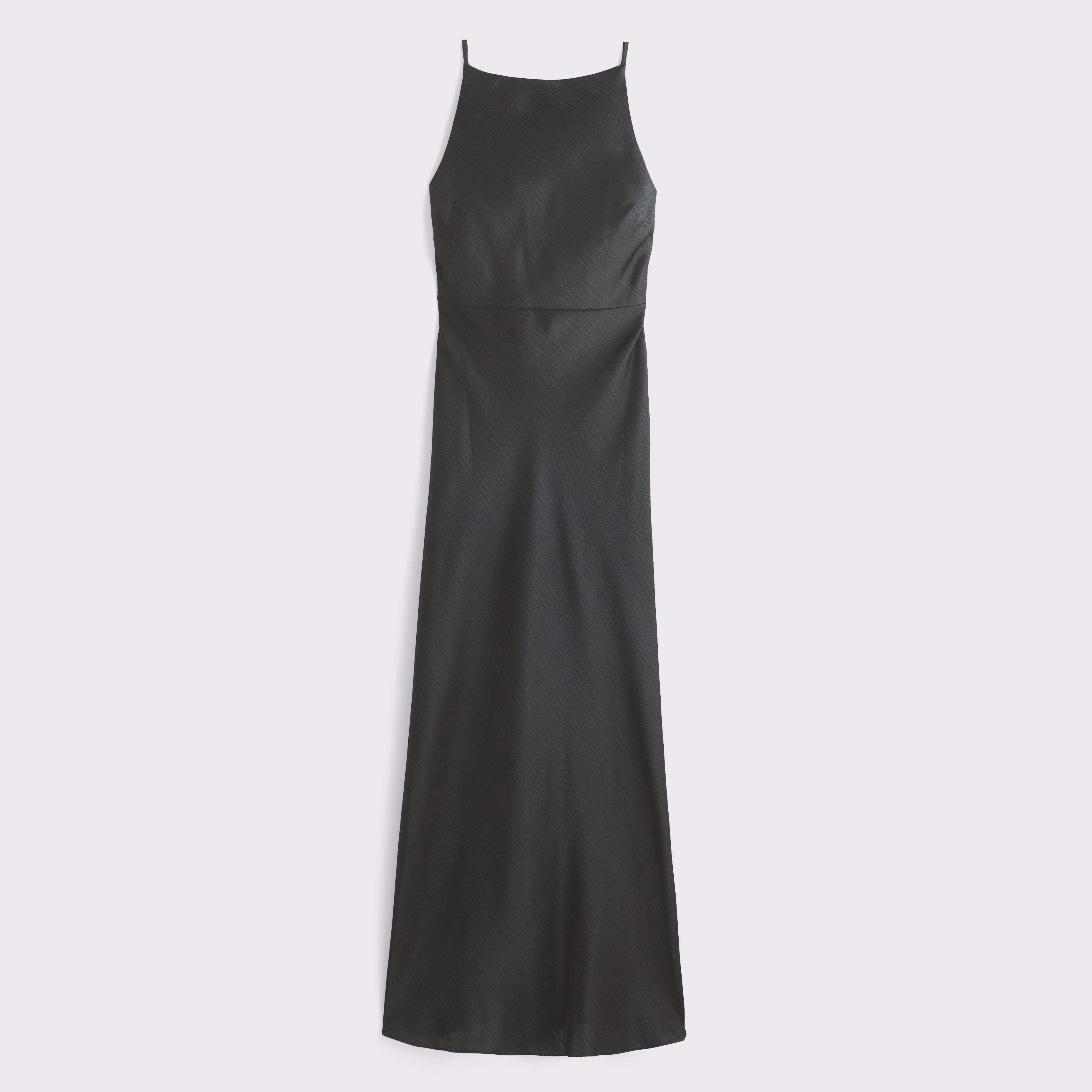 High-Neck Crinkle Satin Maxi Dress Product Image