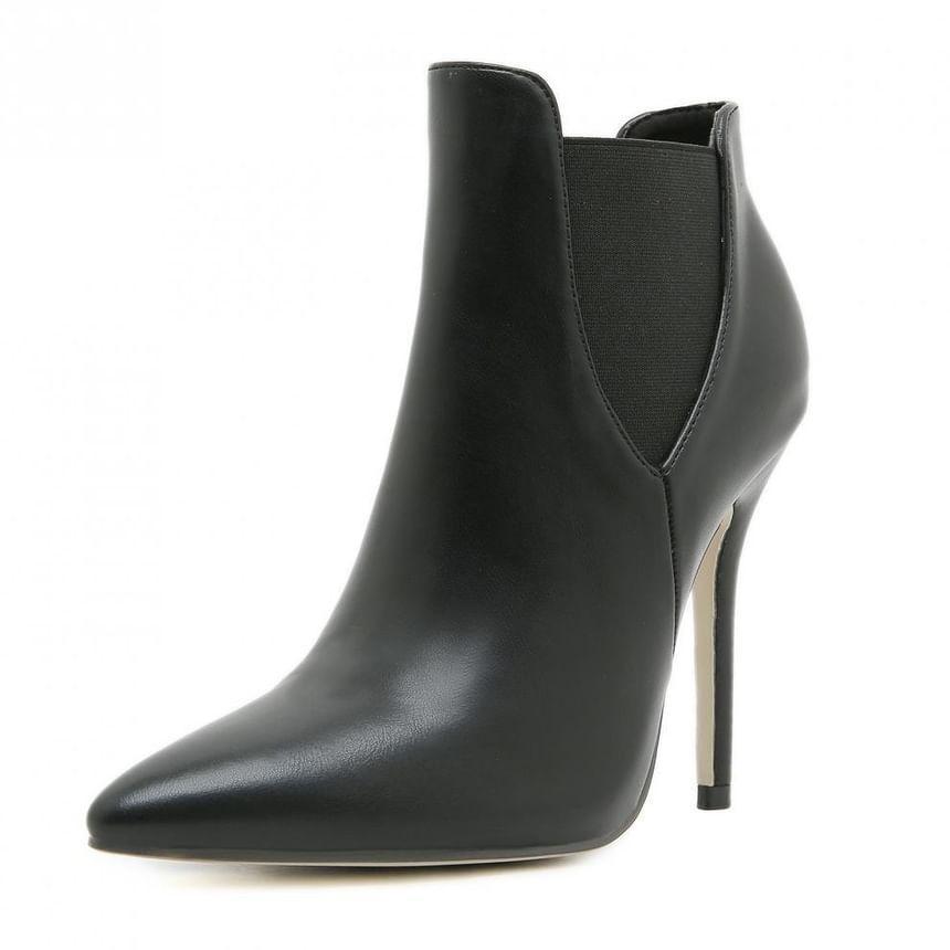 Stiletto Pointed Toe Plain Faux Leather Short Chelsea Boots Product Image