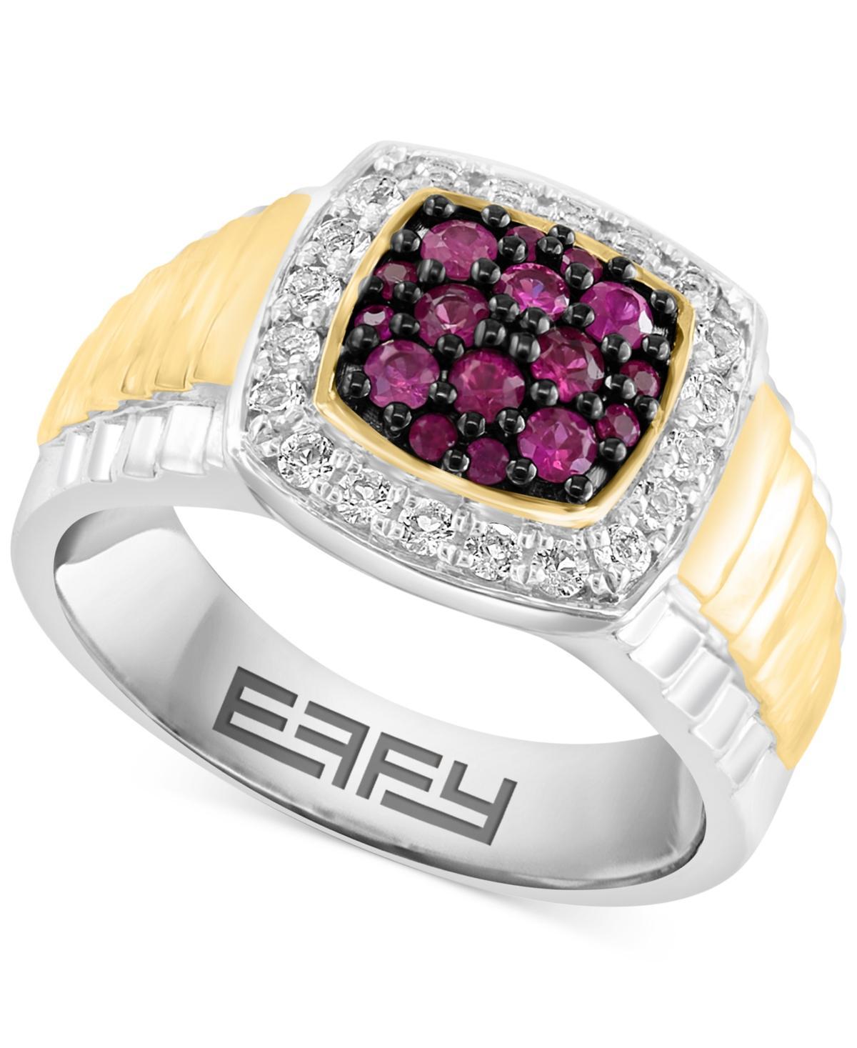 Effy Mens Ruby (1/2 ct. t.w.) & White Topaz (3/8 ct. t.w.) Halo Ring in Sterling Silver and 14k Gold-Plate Product Image