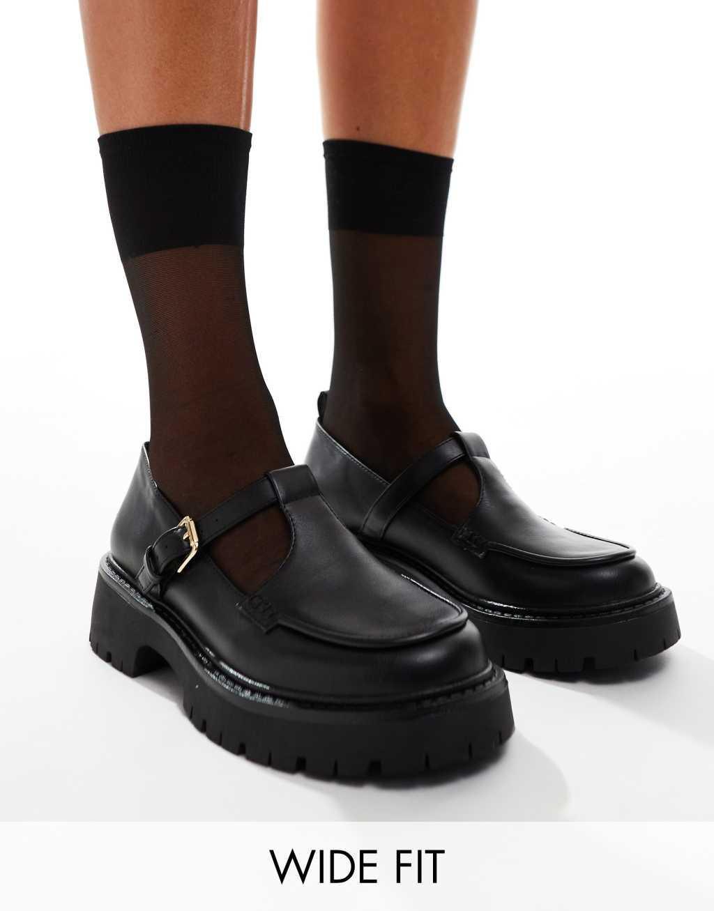 London Rebel Tilly wide fit chunky mary janes in black  Product Image