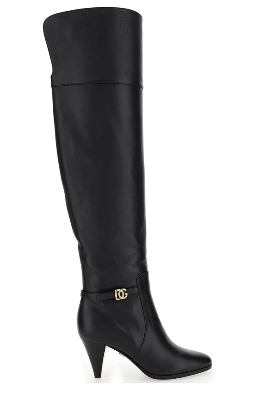 DOLCE & GABBANA Dg Buckle Knee-length Boots In Black product image