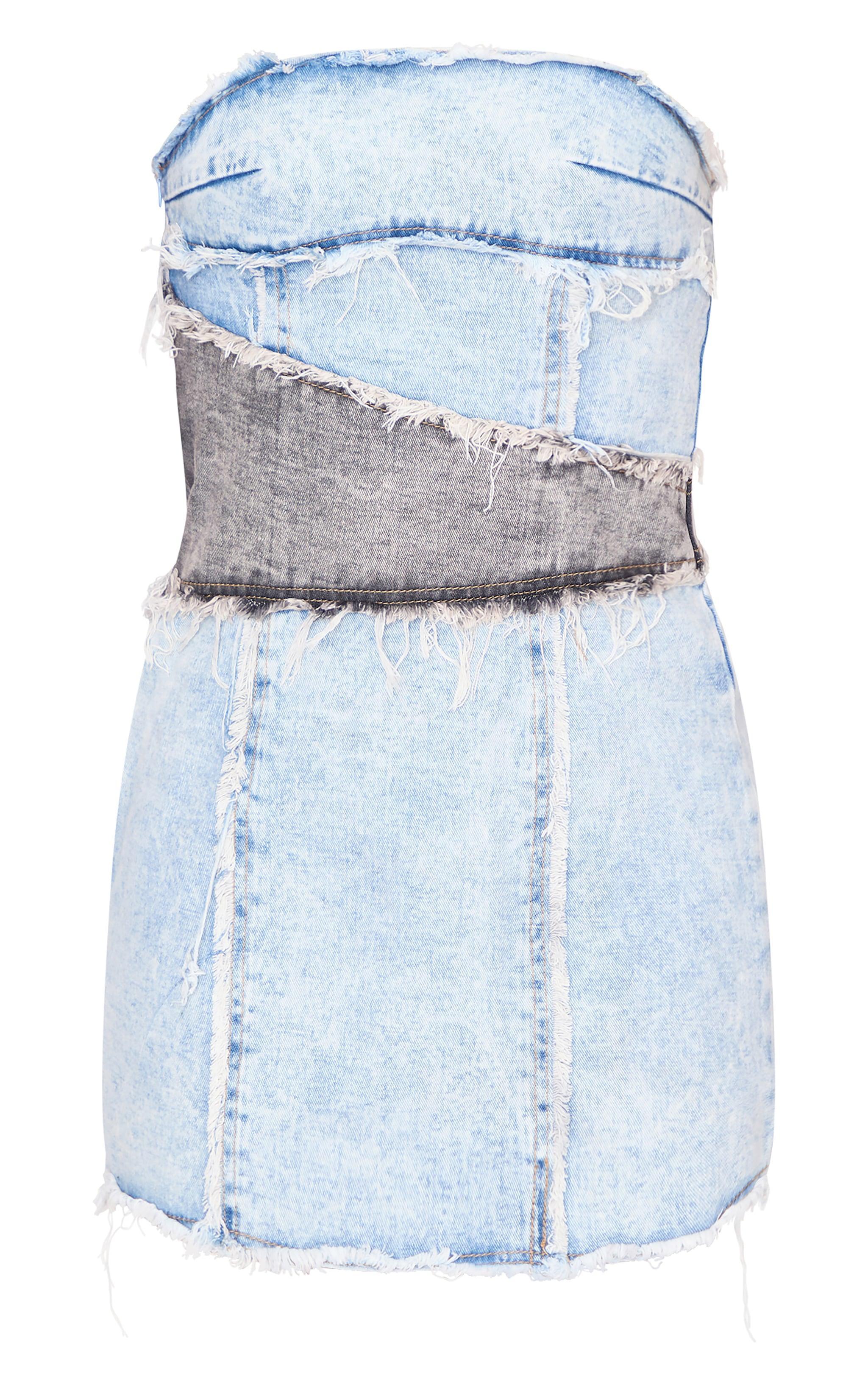 Blue Layered Denim Bandeau Mini Dress Product Image