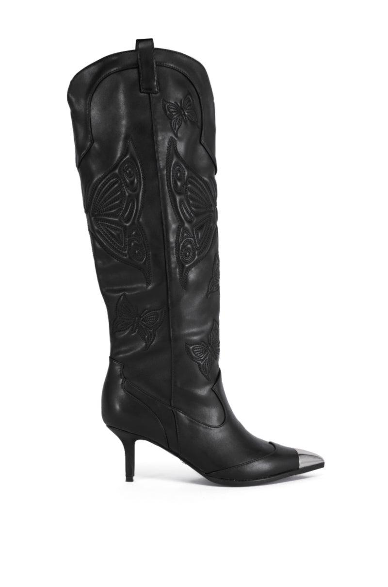 AZALEA WANG FLORYAN BLACK WESTERN BOOT WITH SILVER TOE CAP Product Image