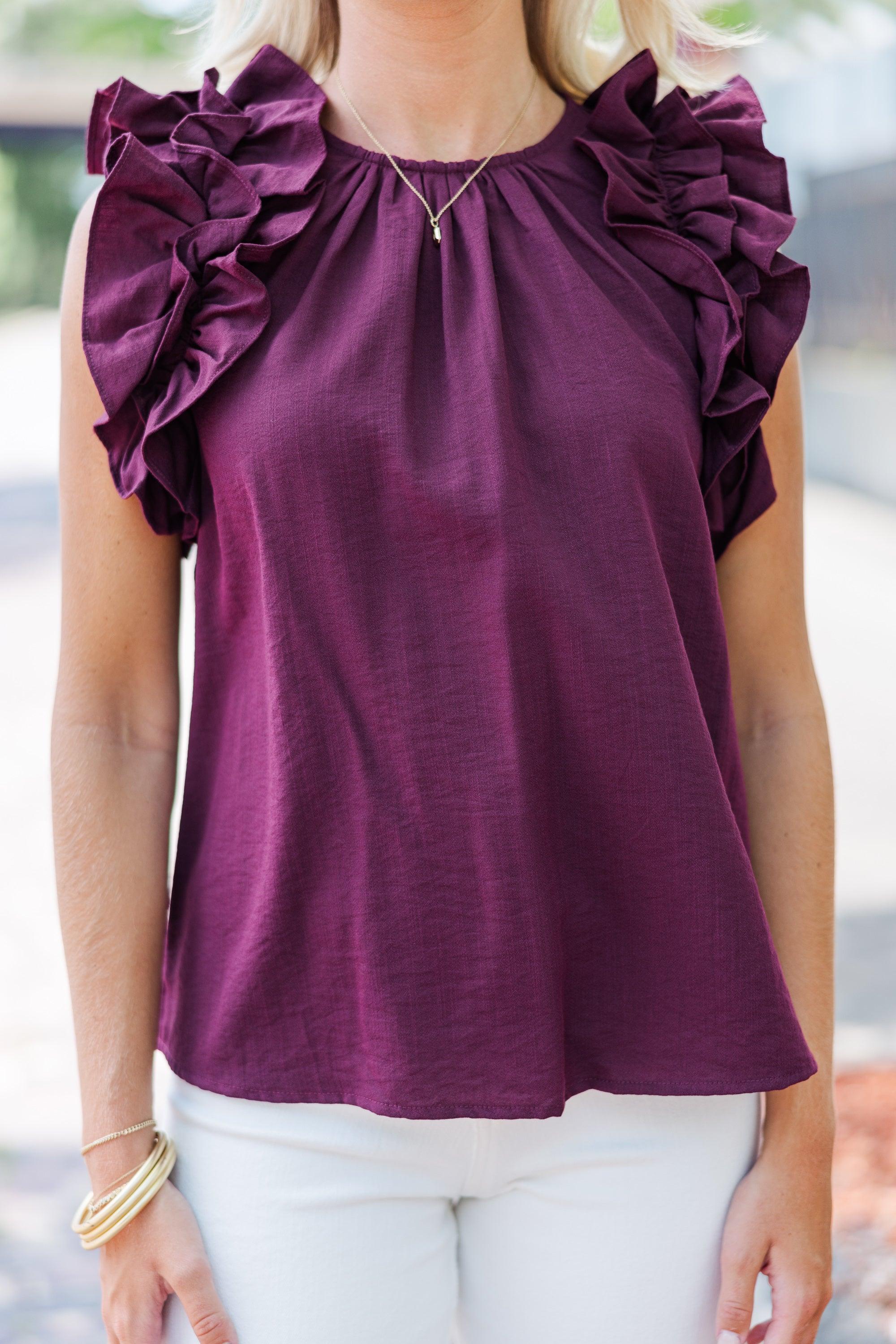 Listen To Your Heart Merlot Ruffled Blouse Female Product Image