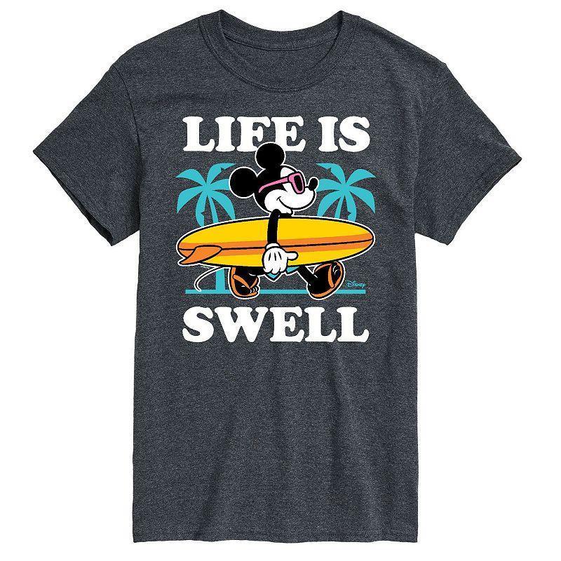 Disneys Mickey Mouse Big & Tall Life Is Swell Graphic Tee, Mens Grey Product Image