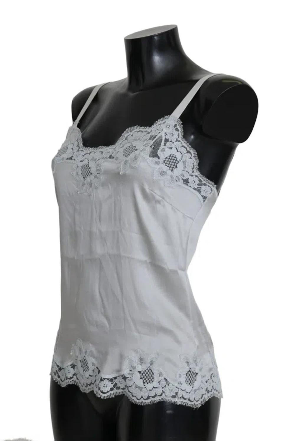 DOLCE & GABBANA Women's Lace-trimmed Silk Satin Top In Bianco Naturale Product Image