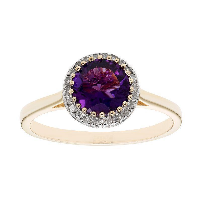 10K Gold & 1/10 Carat T.W. Diamond Amethyst Ring, Womens Purple Product Image