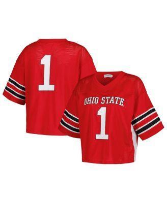 Womens Established & Co. #1 Scarlet Ohio State Buckeyes Fashion Boxy Cropped Football Jersey - Scarlet Product Image