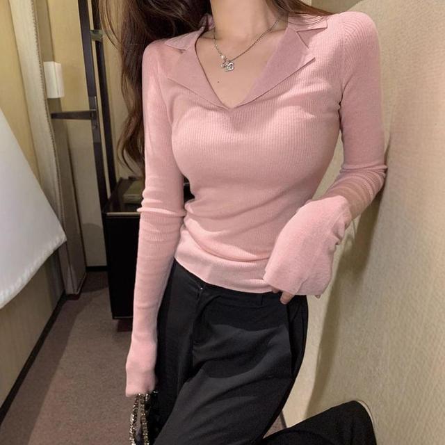 Flared Sleeve V-Neck Ribbed Knit Crop Top Product Image