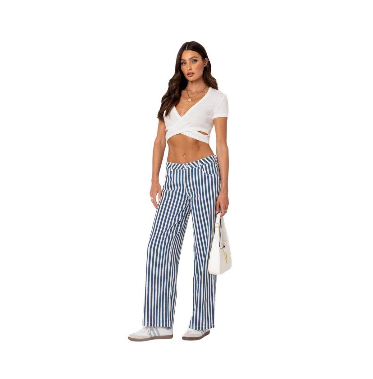 Edikted Womens Striped Low Rise Jeans Product Image