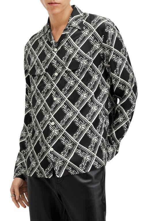 ALLSAINTS Grid Printed Long Sleeve Shirt In Jet Black Product Image