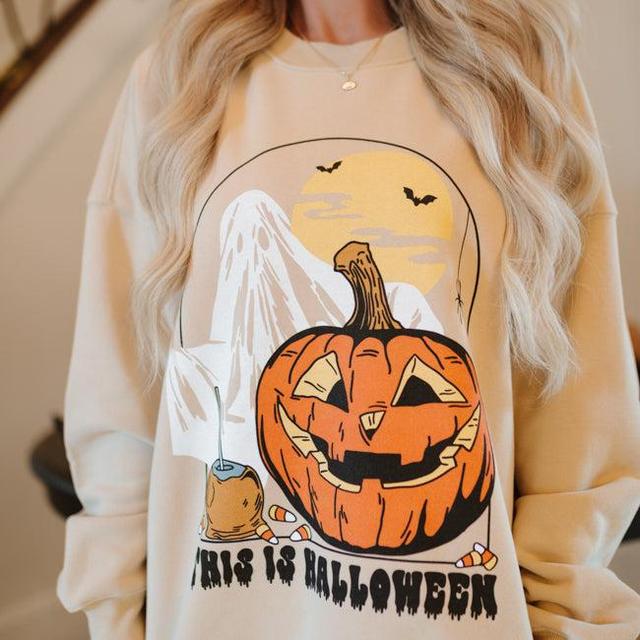 This Is Halloween Light Tan Oversized Graphic Sweatshirt Macy Blackwell X Pink Lily Product Image