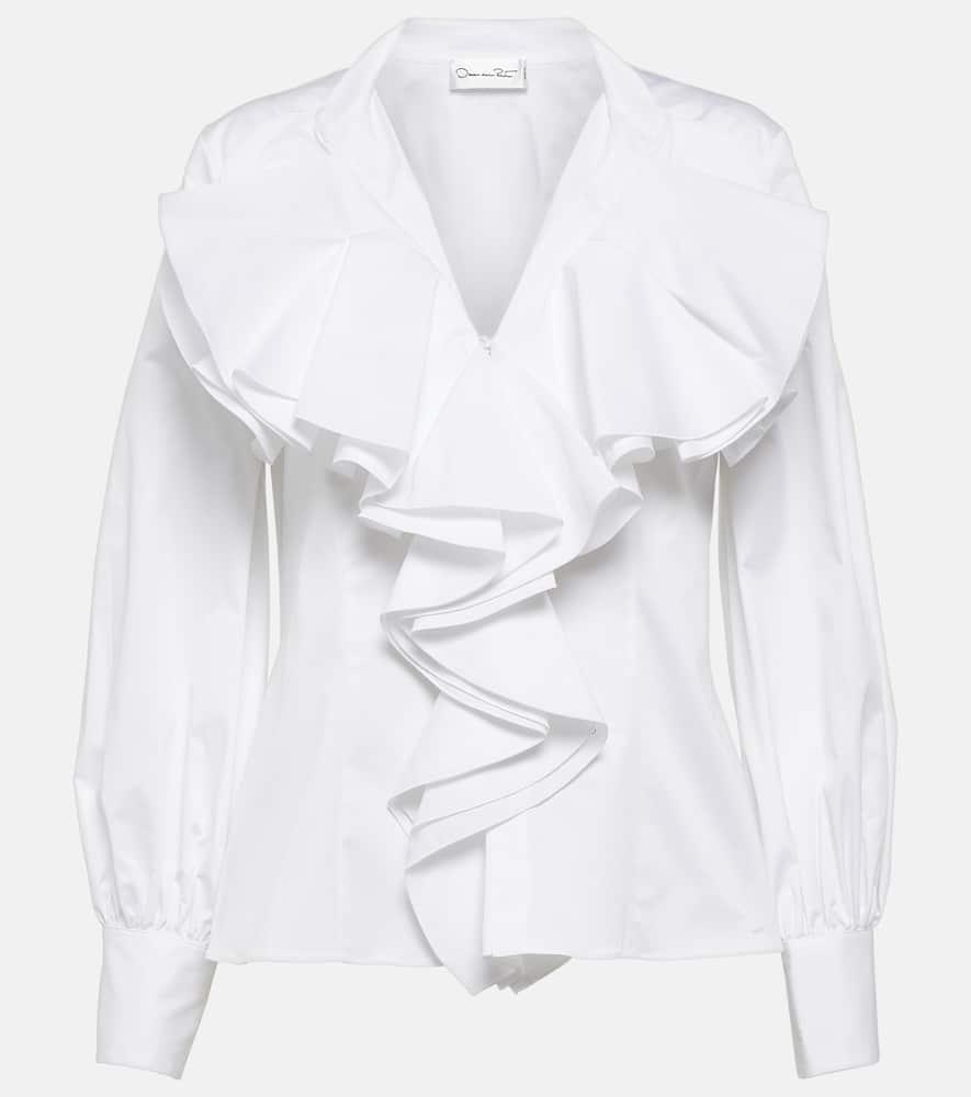 Ruffled Stretch-cotton Top In White Product Image